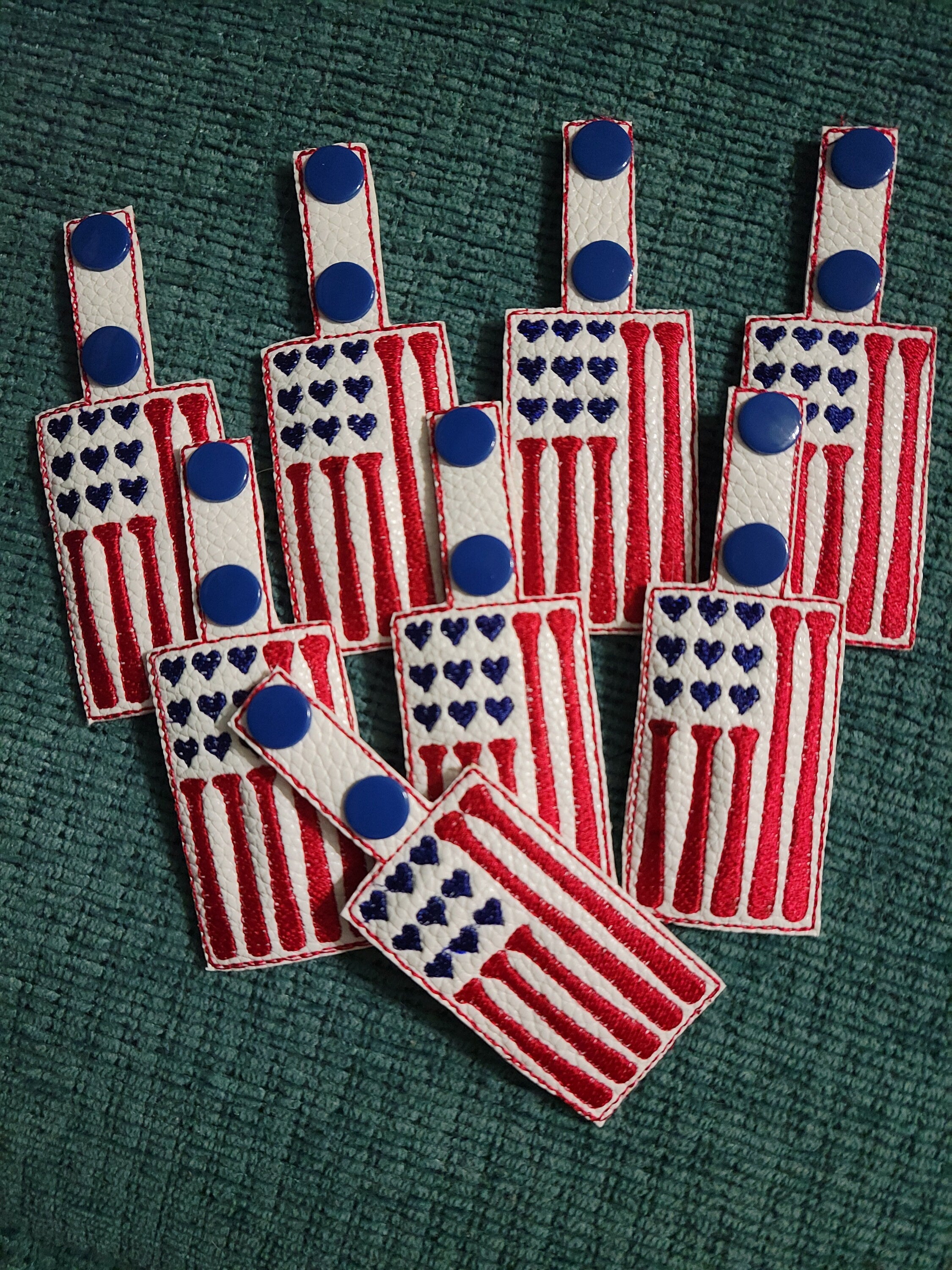Patriotic Baseball Keychain: Faux Leather Bag Tag