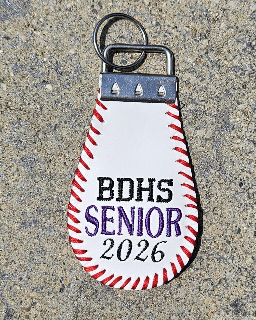Personalized Baseball Keychain: Embroidered Leather Bag Tag