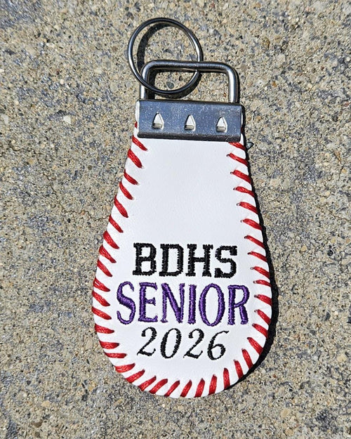 Personalized Baseball Keychain: Embroidered Leather Bag Tag