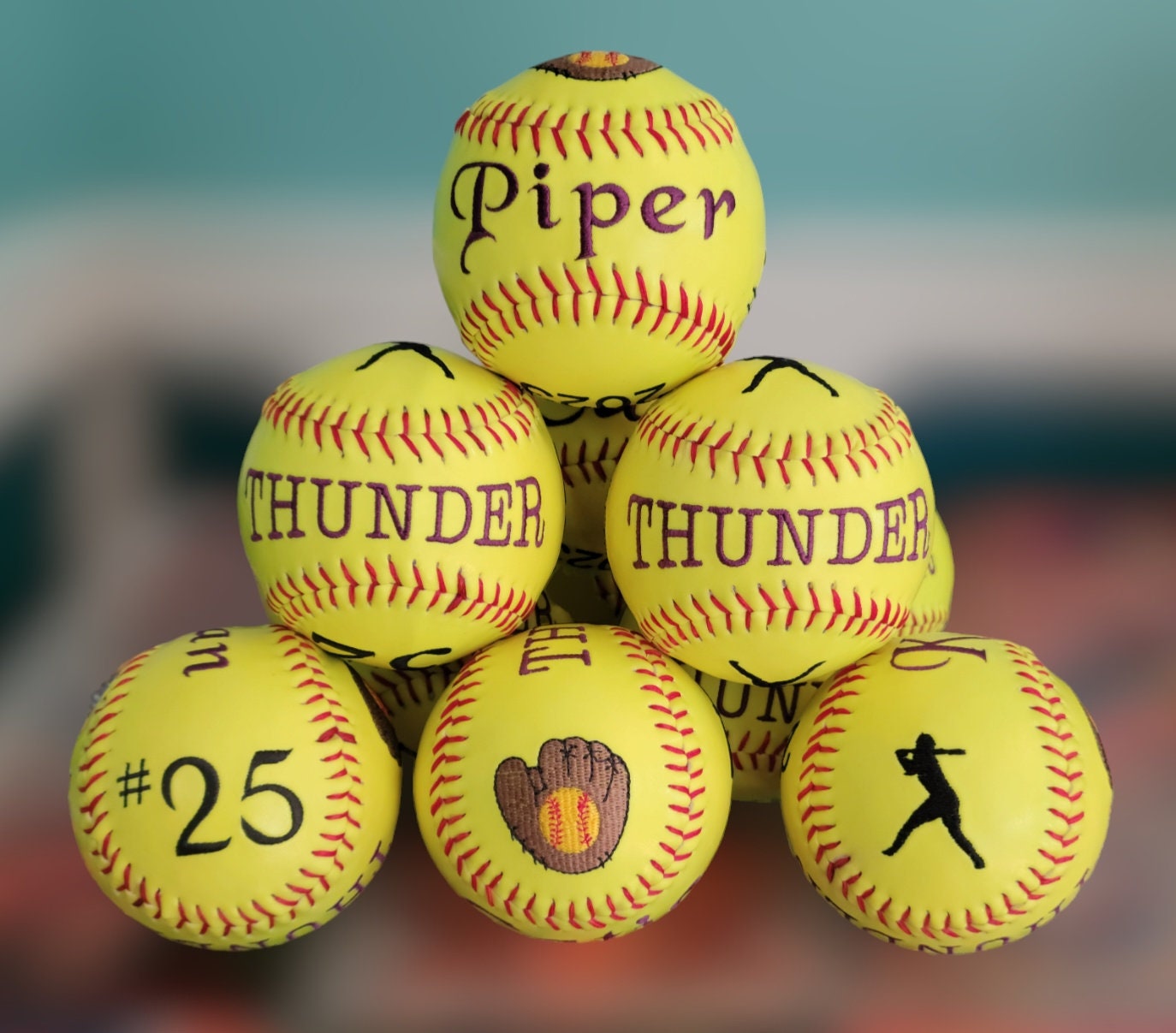 Personalized Embroidered Softball, Custom Team Gift