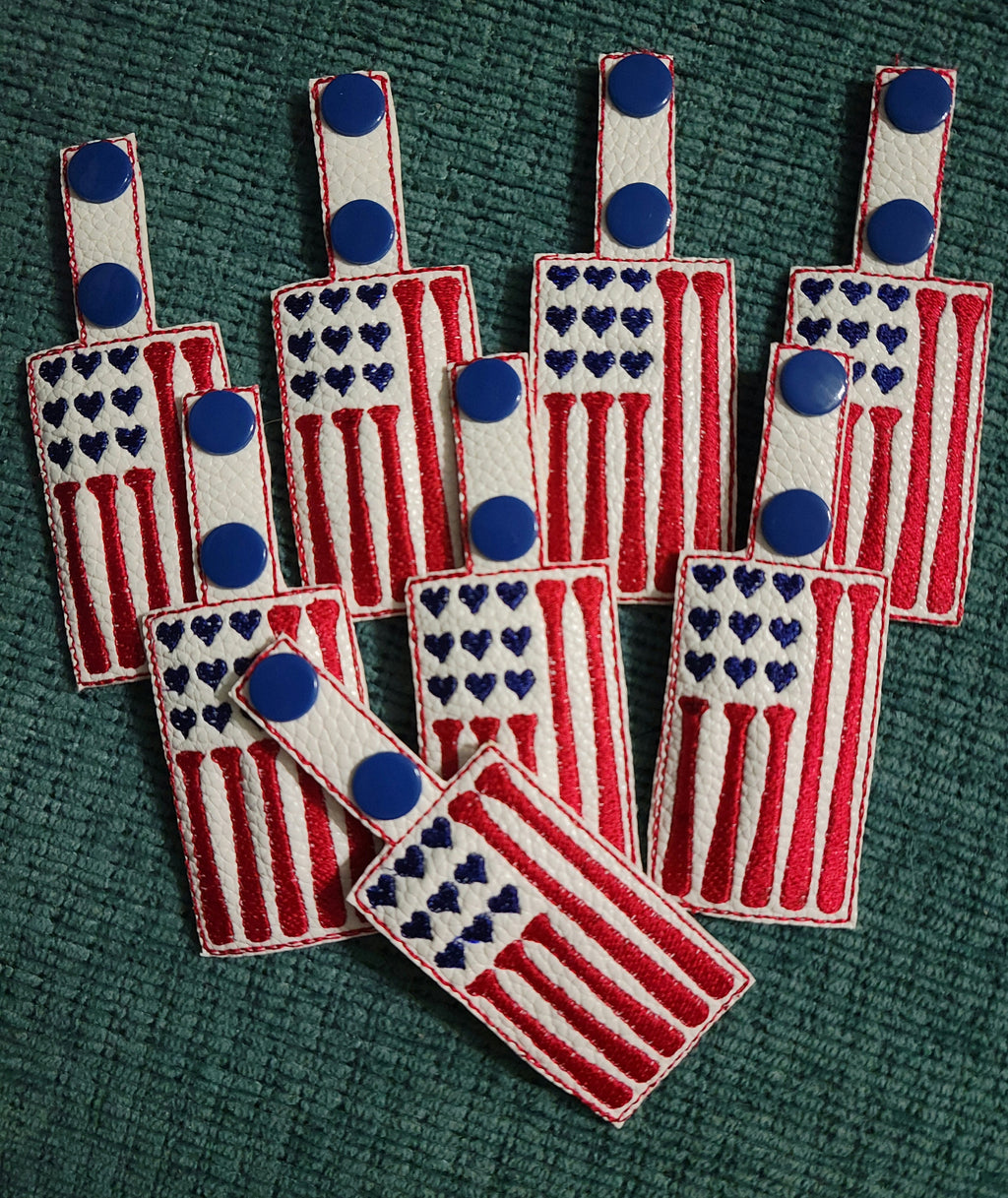 Patriotic Baseball Keychain: Faux Leather Bag Tag