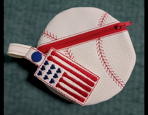 Patriotic Baseball Keychain: Faux Leather Bag Tag