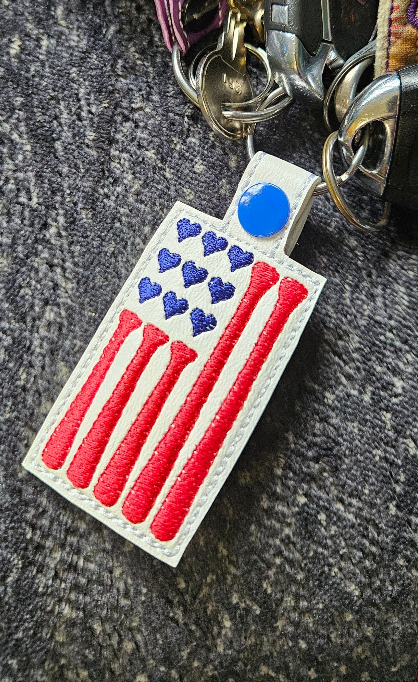 Patriotic Baseball Keychain: Faux Leather Bag Tag
