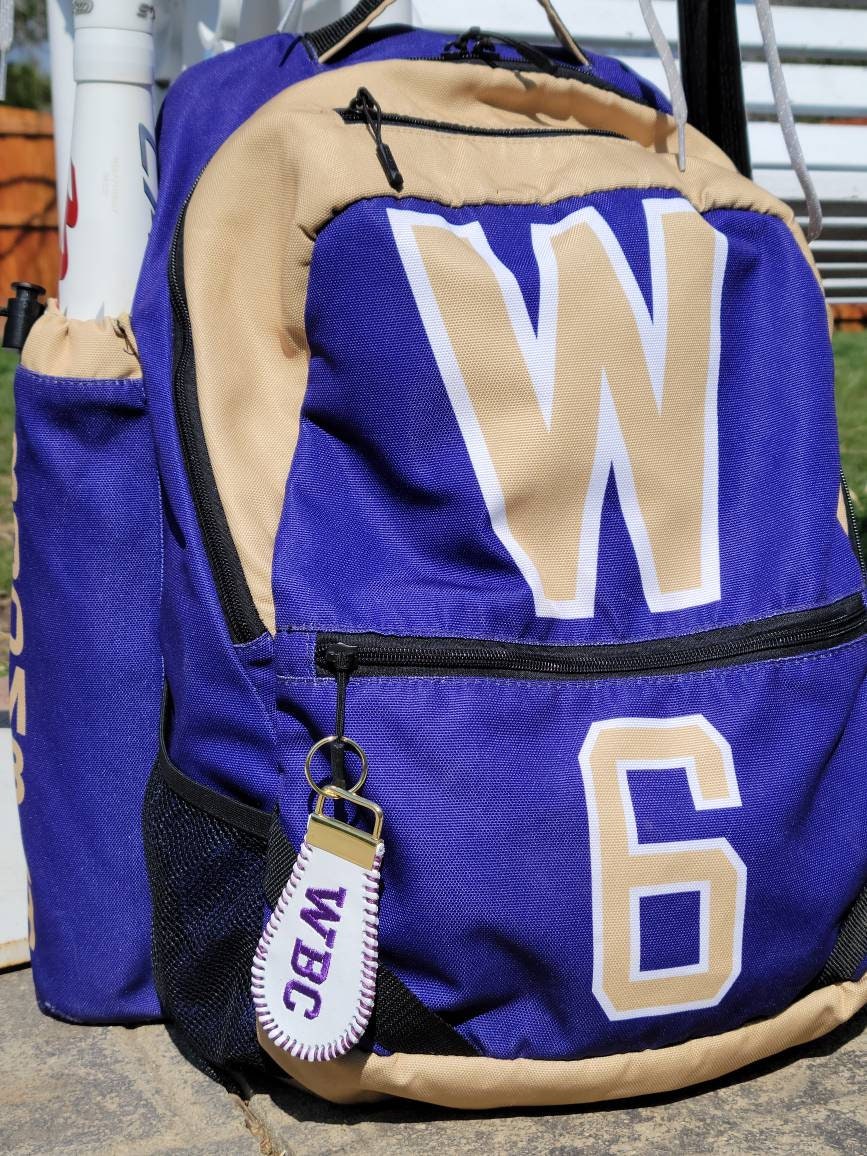 Personalized Baseball Keychain: Embroidered Leather Bag Tag