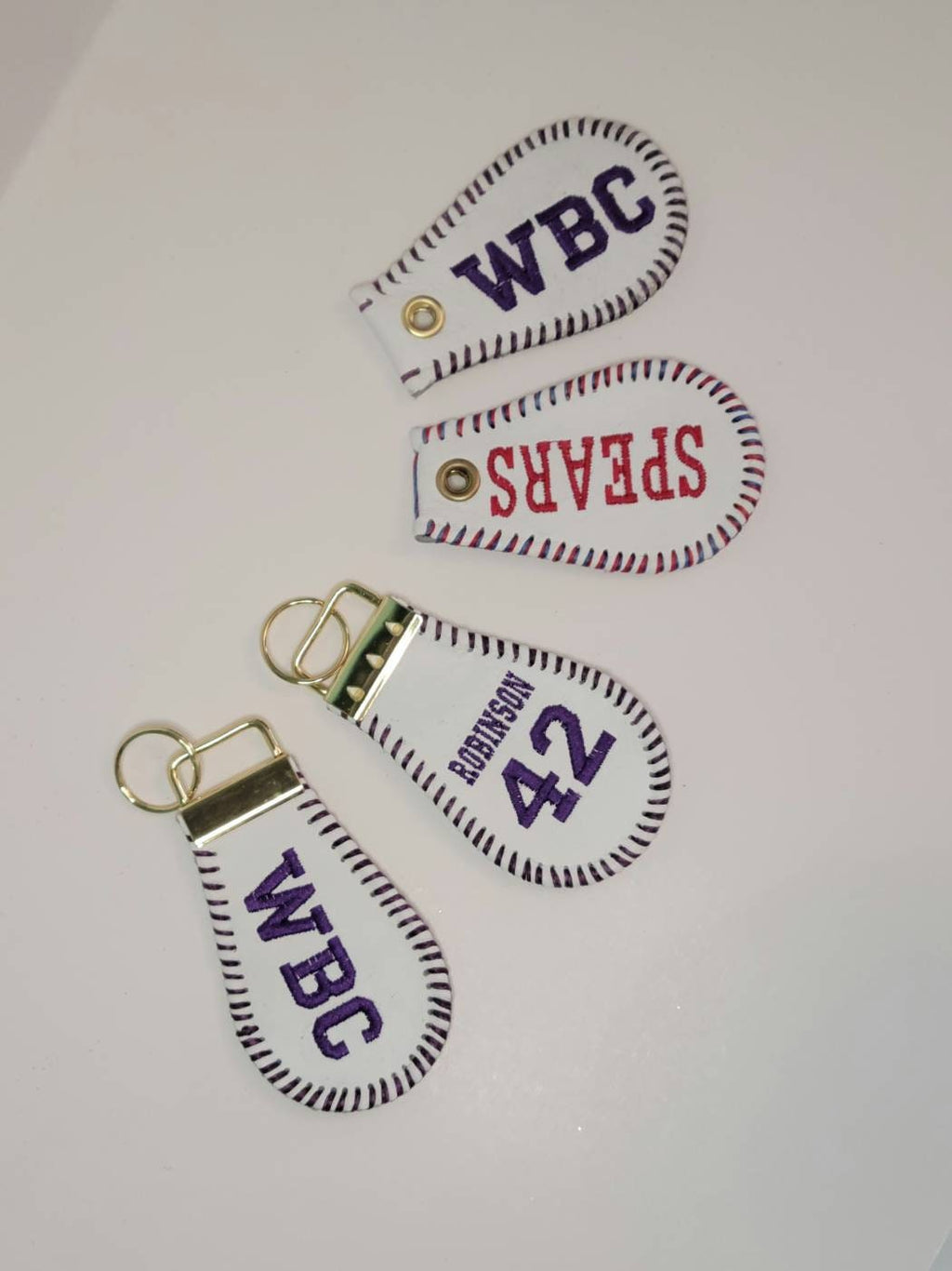 Personalized Baseball Keychain: Embroidered Leather Bag Tag